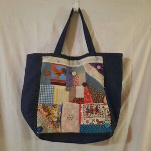 Denim Patchwork Handbag Blue